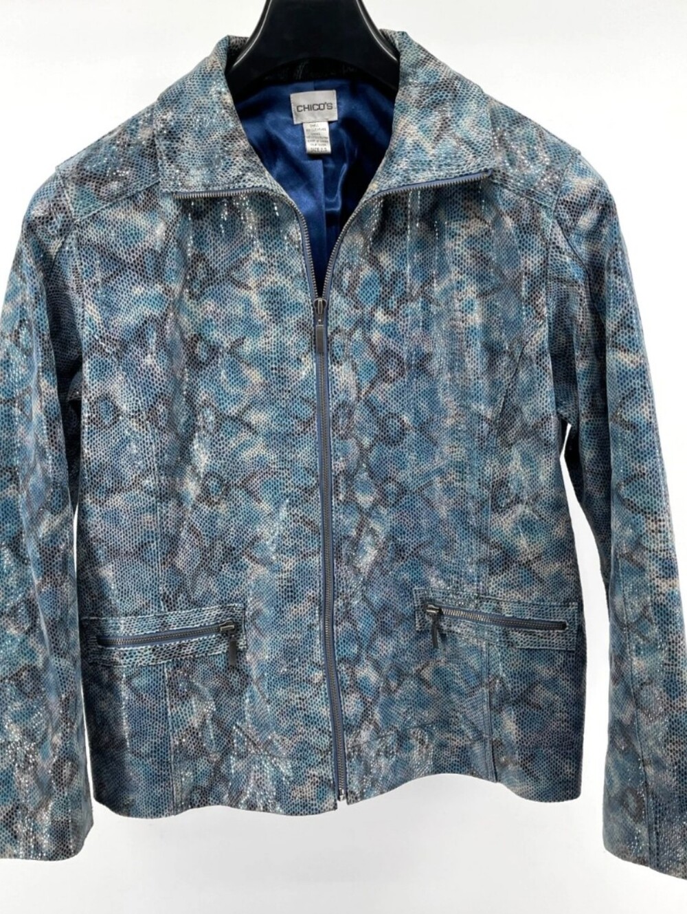 Vintage Chico's Blue Snake Skin Leather Jacket